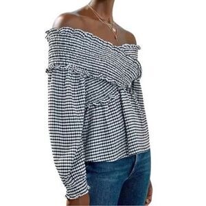 Anthropologie BTFL-Life Georgia Off-The-Shoulder Black & White Women's Blouse L